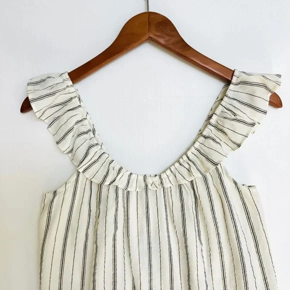 LOFT Sleeveless V Neck Top XS Petite Off White Blue Copper Stripes Lightweight - Picture 2 of 10